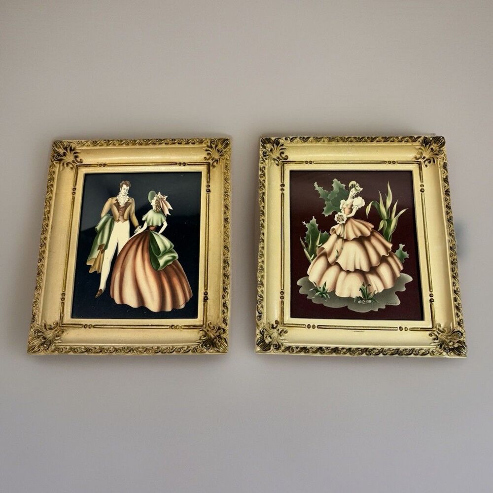 VTG Turner Wall Accessory Pair Victorian Fashion Prints Ornate Gold Frames MCM